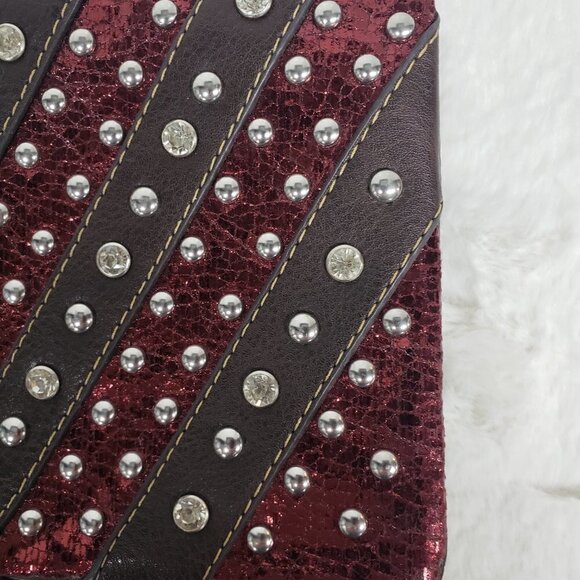 Rustic Couture Wristlet Wallet Grunge Punk Studded Maroon Brown - Picture 6 of 15